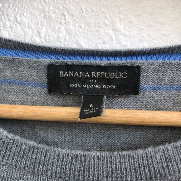 BANANA REPUBLIC 100% Merino Wool Striped Sweater Size Large - Picture 7 of 10